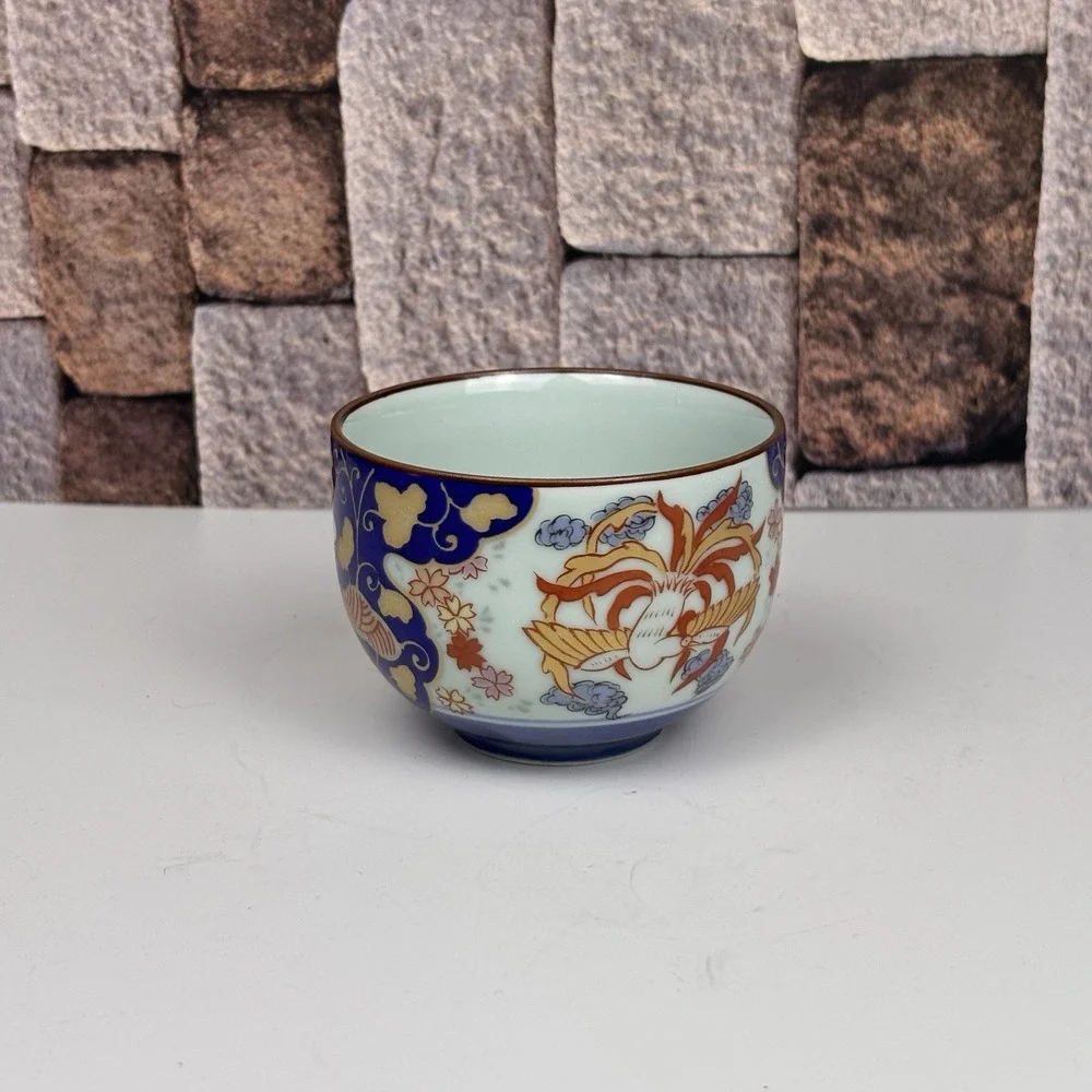 Arita Ware‎ Porcelain Teapot & Cup Flower Flow Blue & Gold Japan Very Good Cond